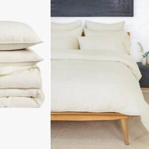 NWT NORDSTROM 3pc Set 100% Linen Queen Duvet Cover, 2 Shams White